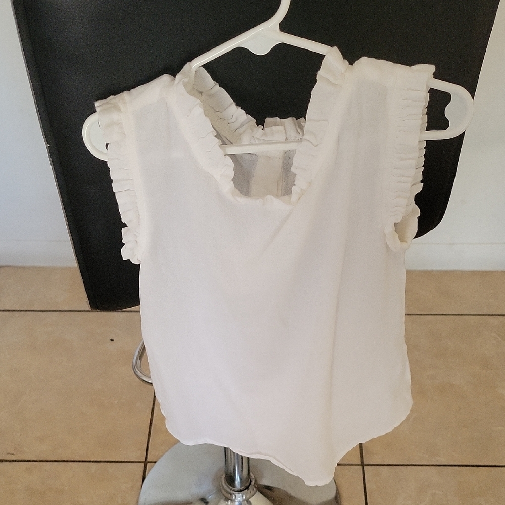 Women's White Ruffle Sleeve Tank Top